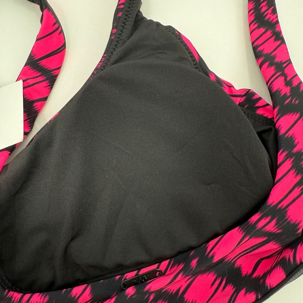 DKNY Bikini Top Size Medium NWT Printed Square Neck Hot Pink Black Swim Sporty - Picture 11 of 13